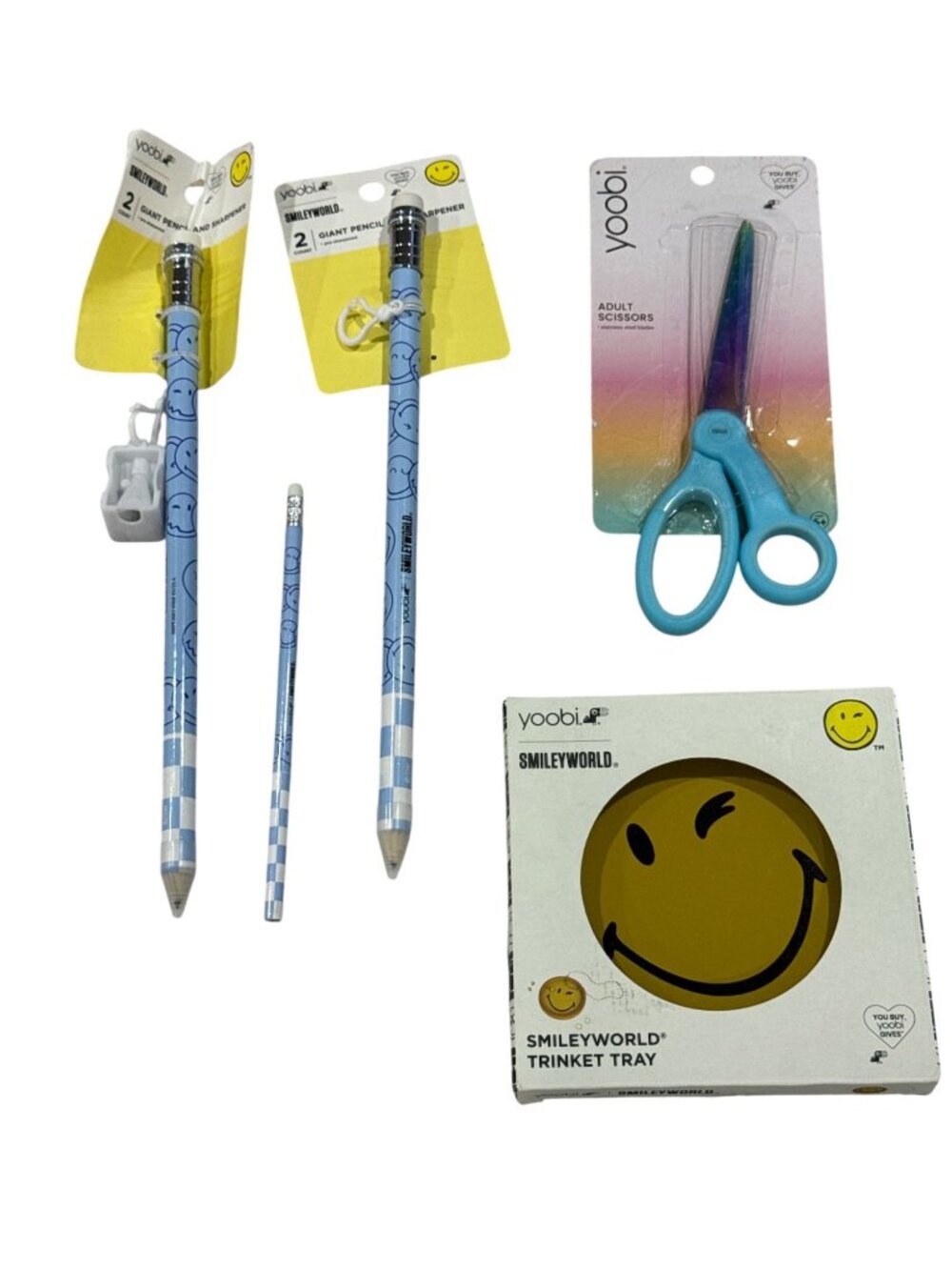 Yoobi SmileyWorld Giant Pencils & Sharpener Adult Scissors And Trinket Tray Set